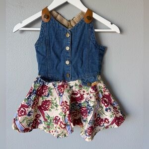 Bonjour vintage 90s denim floral overall dress Girls size 6